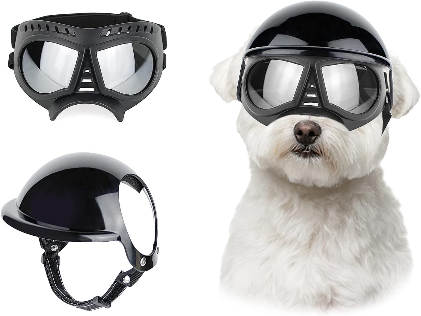 NAMSAN Dog Helmet with Ear Hole and Small Dog Sunglasses Bundle Multi-Sport Dog Hard Helmet and UV Dog Goggles