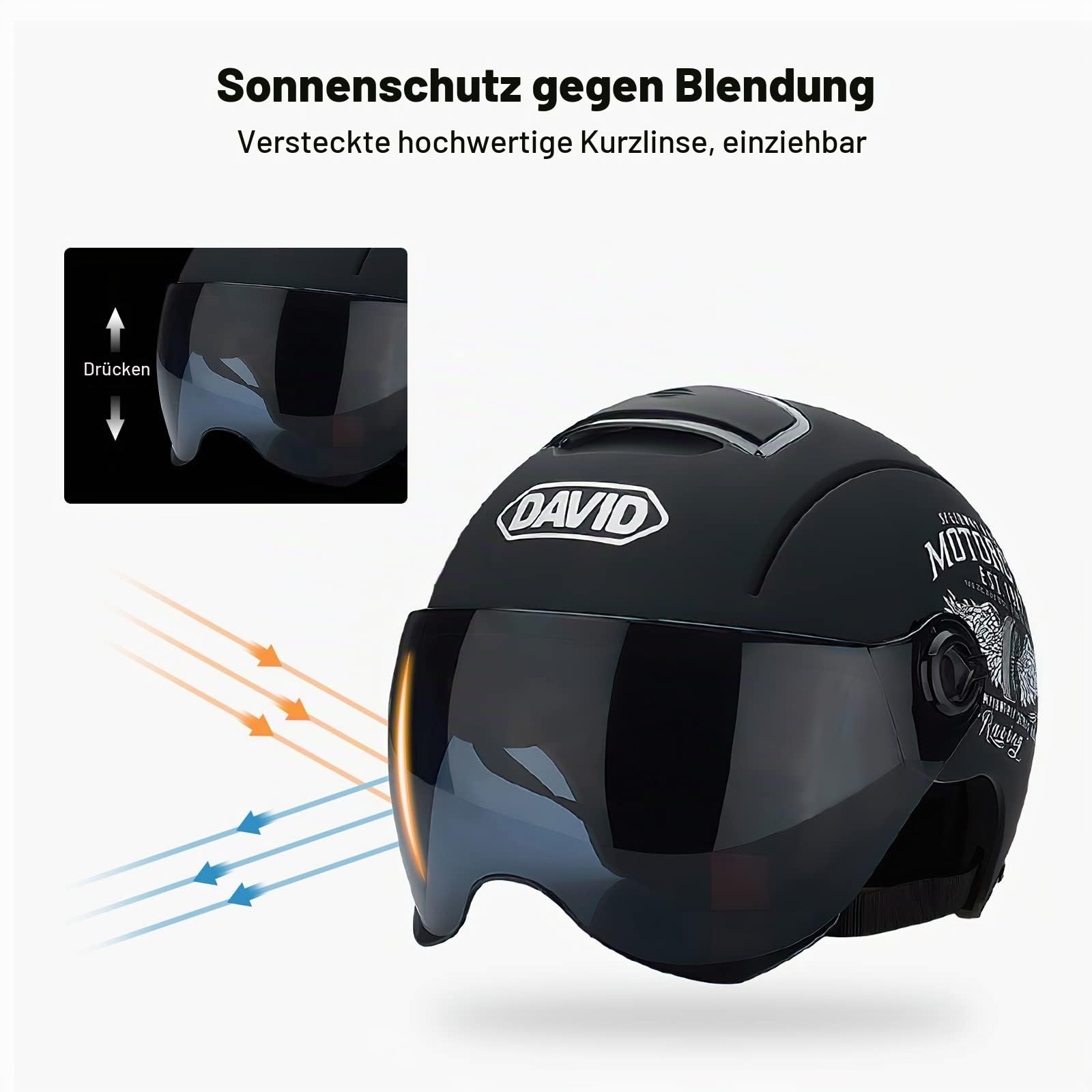 Ergocar Klassischer Offener Helm, Halbhelm Mit Sonnenblende, 709abs-Schale Kombiniert Mit Eps-Pufferschicht Für Besseren Fahrschutz