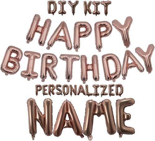 Globo de feliz cumpleaños de oro rosa con nombre personalizado de 16 pulgadas, letras de globos de feliz cumpleaños con juego de letras A-Z y letras