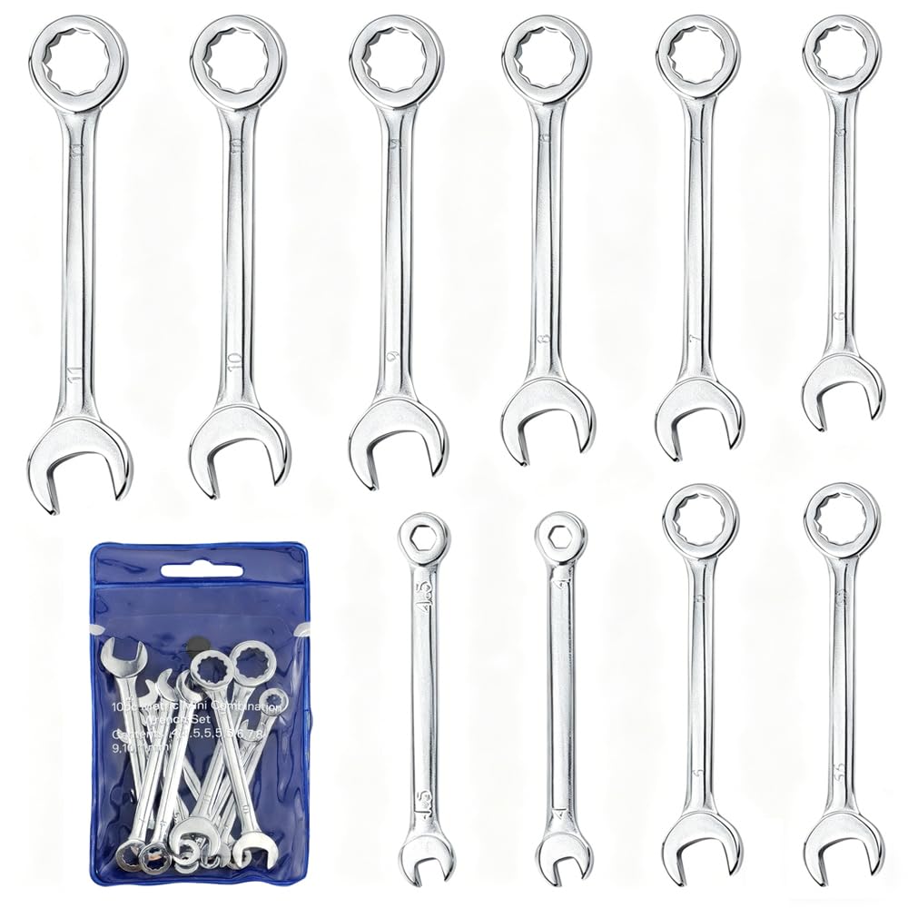 GYSRXS 10 PCS Small Spanner Set 4-11mm Metric Spanners Dual Use Ratchet Spanner Used for the Repair of Bicycles Automobiles and Household Appliances(Silver)