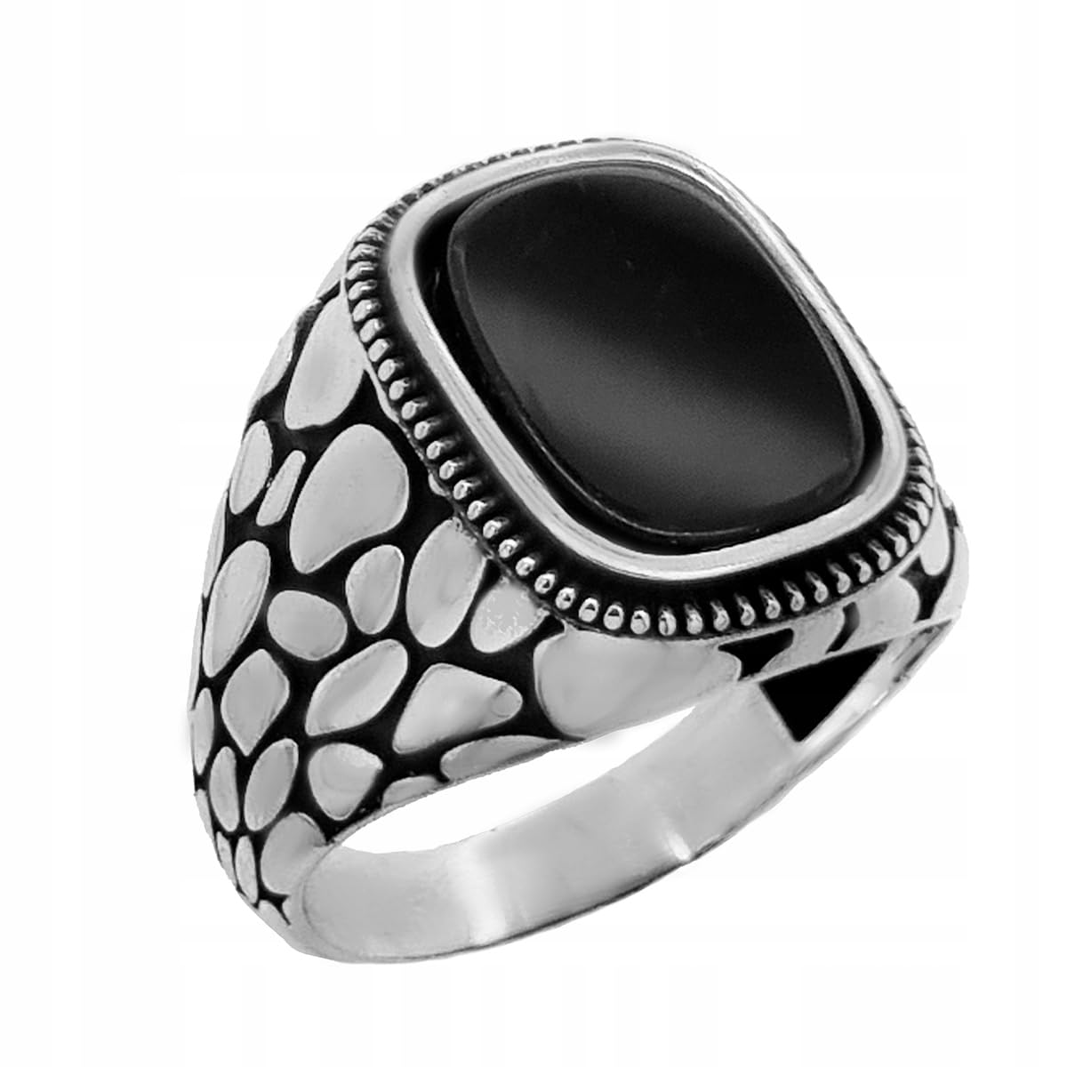 925 Sterling Silber Ringe Herren Siegelring mit schwarzem Onyx Mozaik Muster polierter Edelring modisch Männer Größe 62