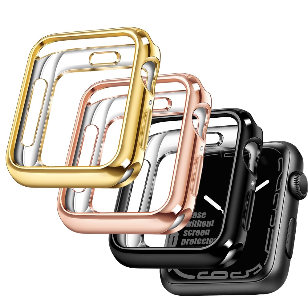 top4cus 40mm Case Soft Flexible Lightweight Anti-Scratch Overall Protective 40mm Iwatch Waterproof Cover Case Shiny Workout Shockproof Bumper Compatible with Apple Watch Series 6/SE/5/4 - Gold — view 19