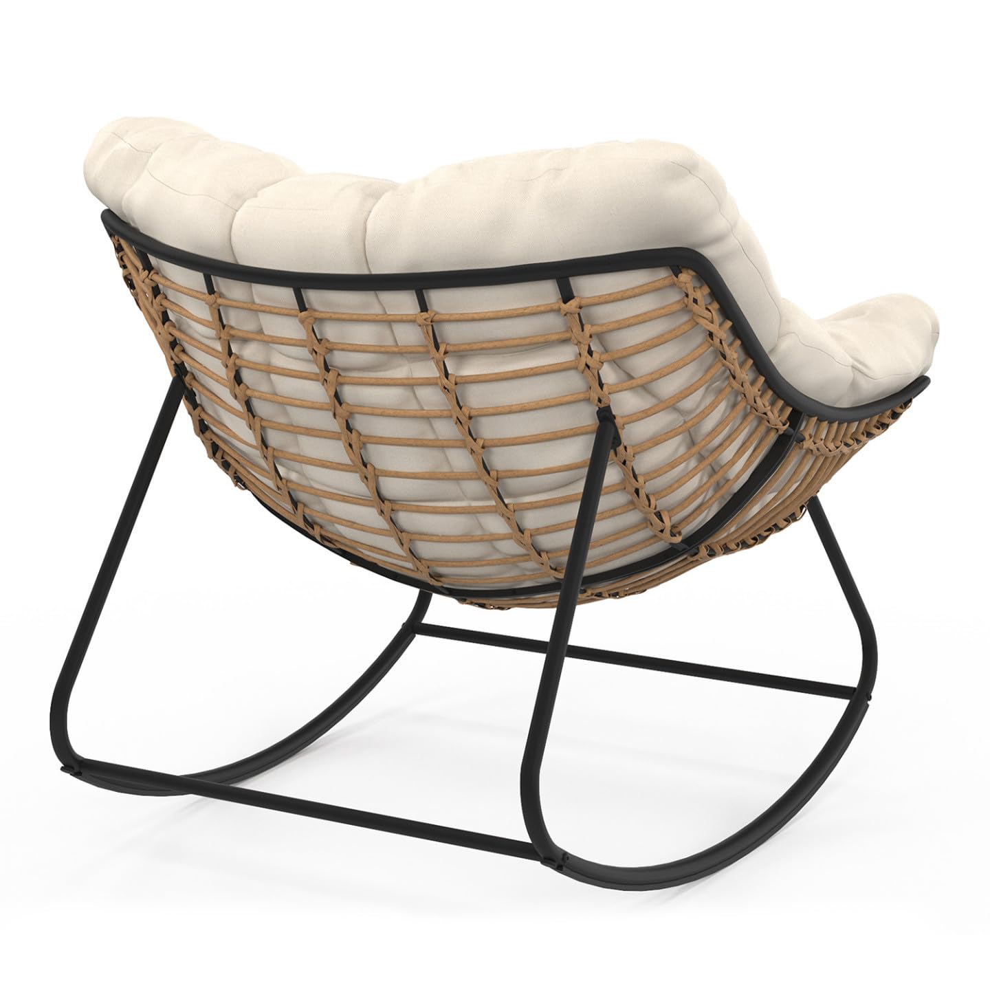 IDMarket - Fauteuil de Jardin à Bascule LOA Effet rotin avec Coussin écru