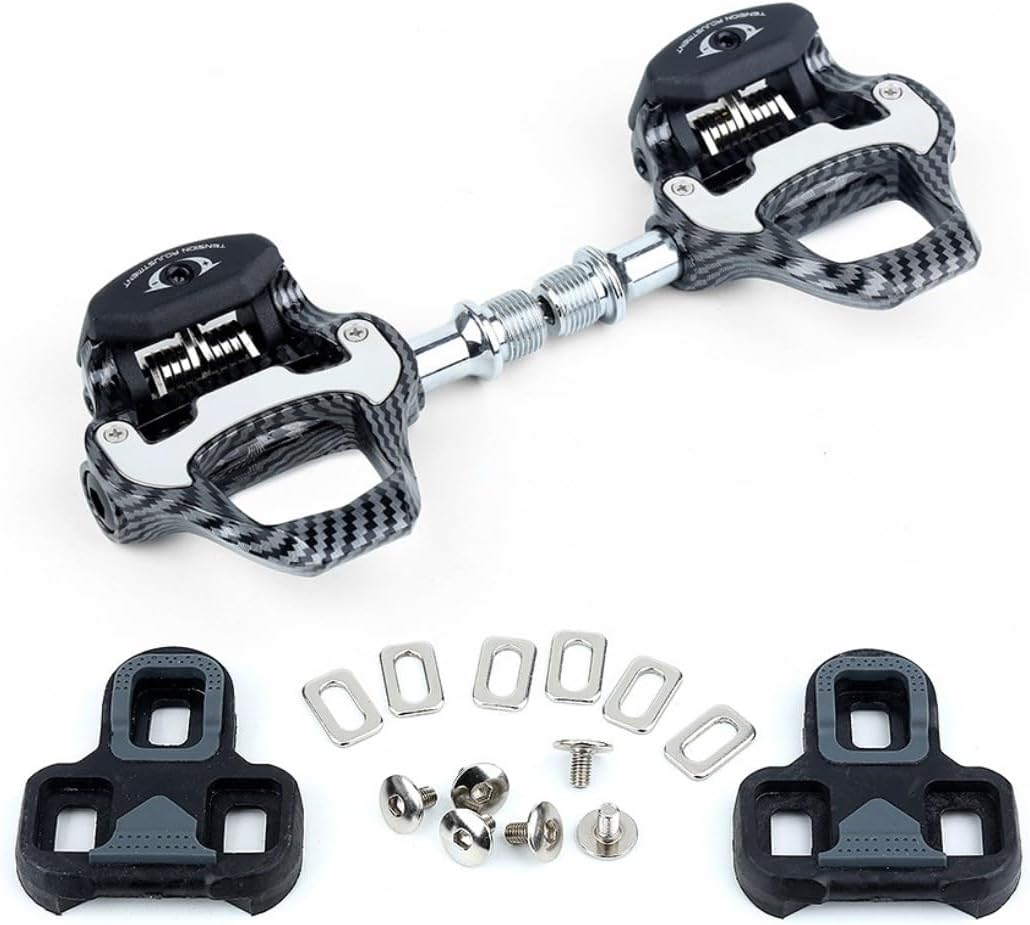 Road Bike Bicycle Pedals, Carbon Fiber Bike Light Bearings Pedals SPD KEO Self-Locking Compatible with KEO Grip Cycling Cleats Pedals