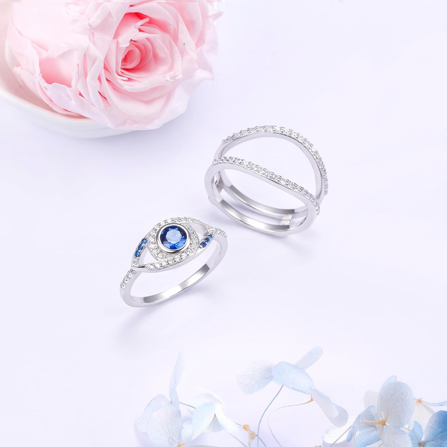 DAOCHONG Evil Eye Ring Set Sterling Silver Turkish Evil Eye Ring Bands Protection Rings for Women Greek Nazar Amulet Jewelry Gifts for Her - Image 5