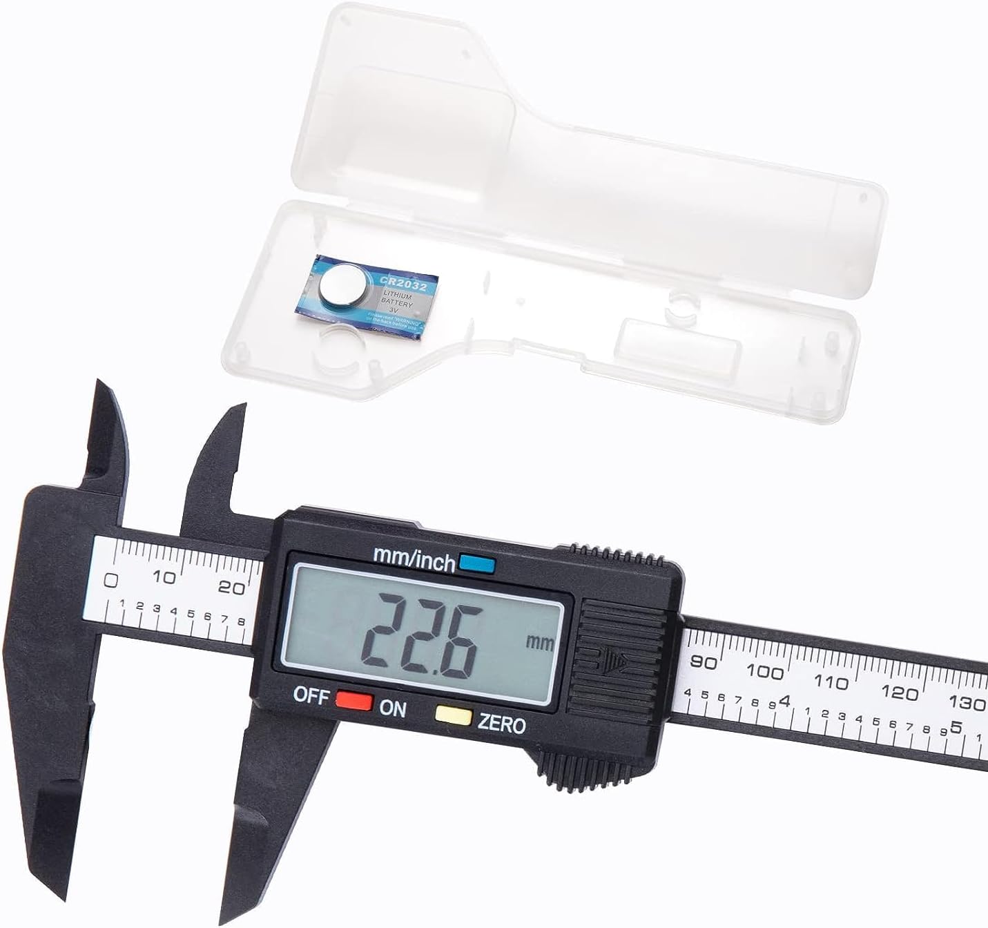 Electronic Digital Caliper with carry box, Plastic Vernier Caliper, Caliper Measuring Tool with Inch/Millimeter Conversion, Extra Large LCD Screen, 0-6 Inch/0-150 mm, Auto Off Featured