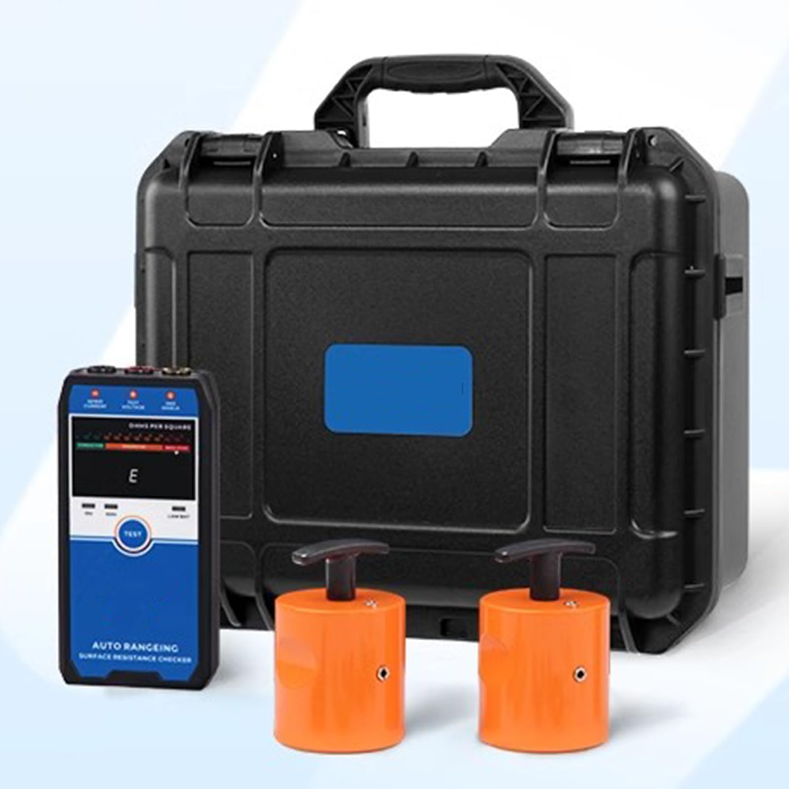 Medidor De Resistencia Superficial, Probador De Resistividad Antiestático, con 2 Martillos Pesados, Cables De Prueba, Pantalla LCD, Rango Automático, para Recubrimientos