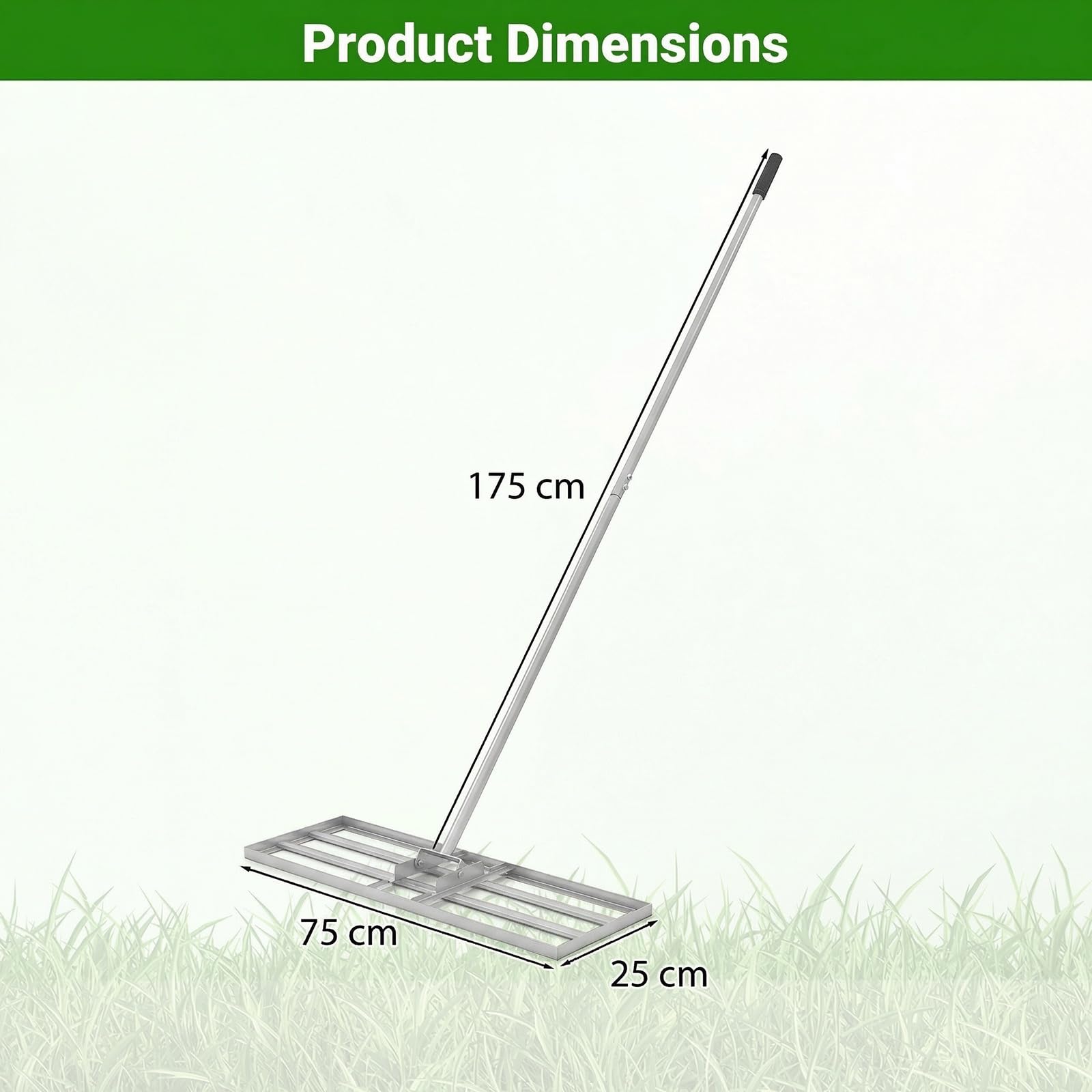 Rastrillo nivelador de césped, 75 x 25 cm/30" x 10" Herramienta de metal resistente para nivelar el césped con mango ajustable, nivelador de suelo que ahorra esfuerzo para jardín, patio, césped y c