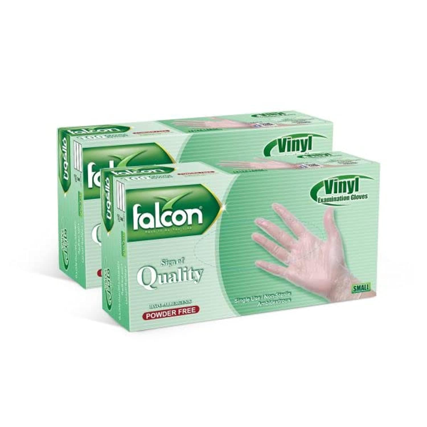 Falcon Vinyl Gloves - Clear Powder Free Small (2 Packs x 100 Pieces)