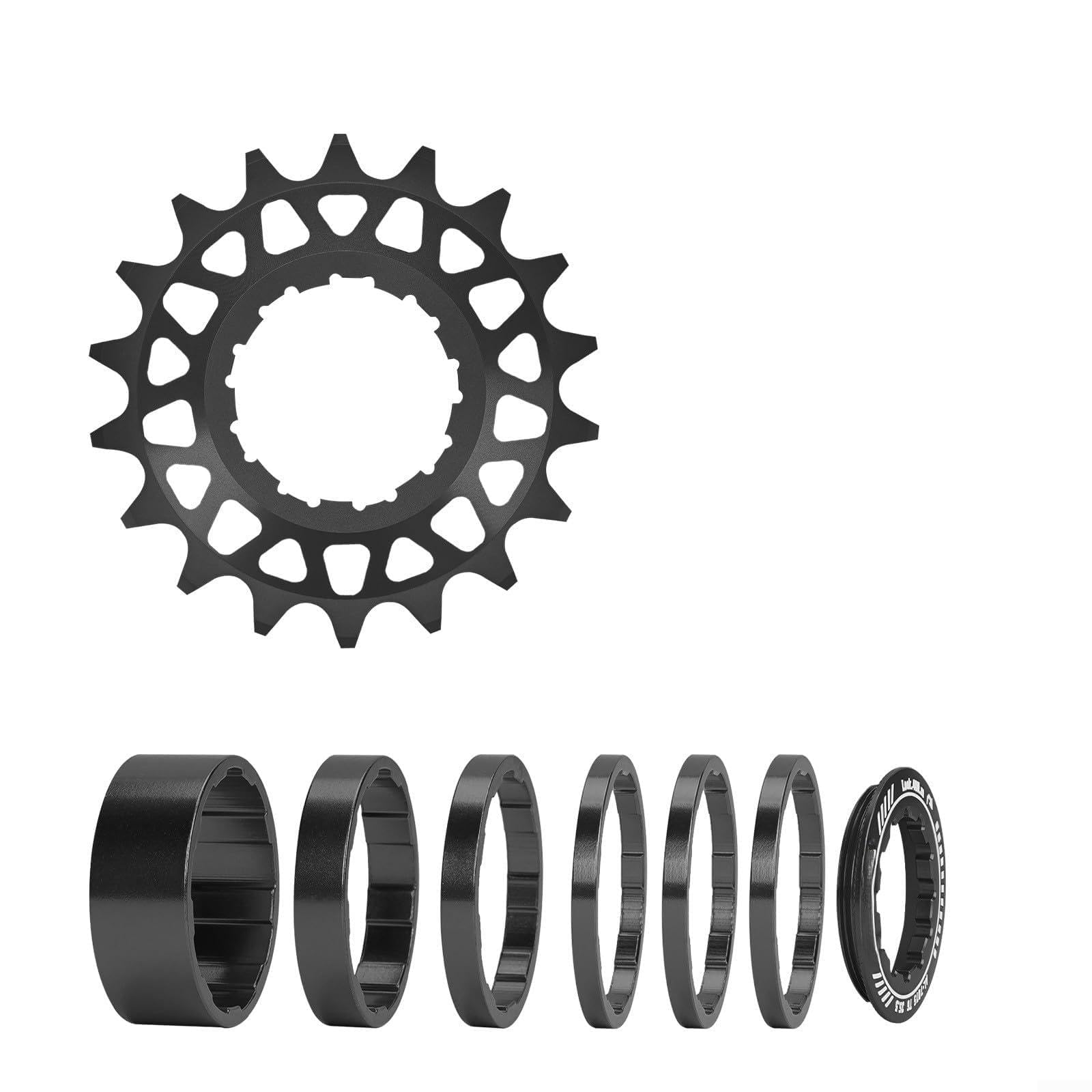Single Speed Bike Flywheel 16T 18T, Aluminum Alloy CNC Hollow Sprocket for Mountain Bike, Lightweight Anodized Freewheel with Precision Threads, Multiple Colors(Black - 18T)