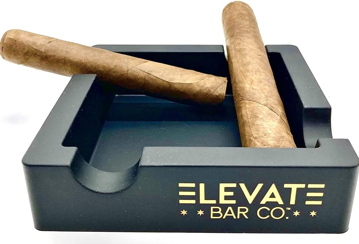 Elevate Bar Co.™ Shatterproof Silicone 4-Person Cigar Ashtray, Built with Extra Wide Cigar Rest, Designed for indoor and outdoor use