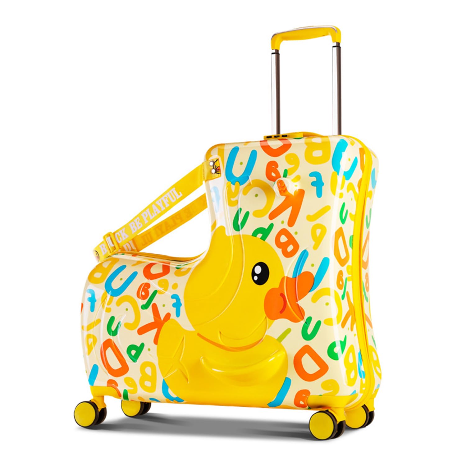 GT-WHEEL Kids Luggage Traveling Ride-On Suitcase, Children's Unique Design Ride-On Luggage - Available in 20-Inch and 24-Inch Sizes (Letter Duck Yellow, 24inch)
