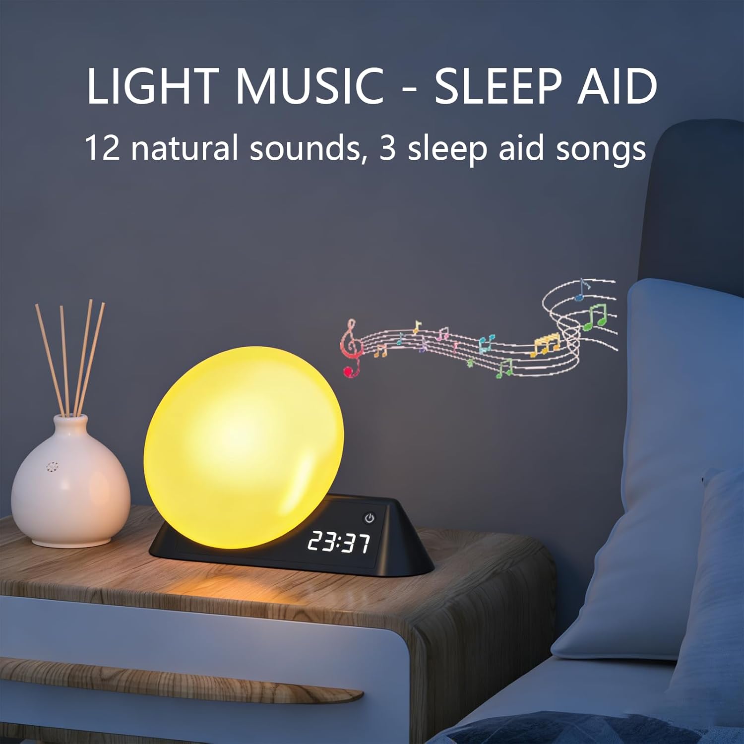 Smart Sunrise Alarm Clock, Wake Up Light with APP & Remote Control, 12 Soothing Sounds Machine, 9 Dynamic RGB Light Scenes, Sleep Aid & Dual Alarms for Heavy Sleepers, Ideal for Gift