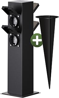 MONZANA® Gartensteckdose 4fach IP44 Outdoor Steckdosensäule aus Edelstahl mit Erdspieß Außensteckdose 3680W 16A Schwarz