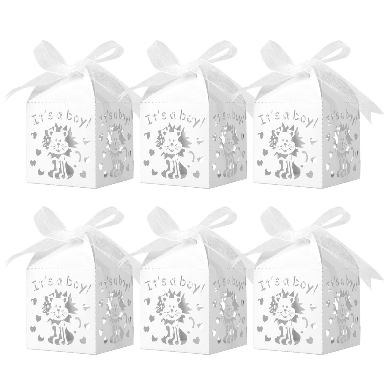 Naler 50pcs Wedding Gift Box, White Candy Gift Box Paper Box for Wedding Birthday Decoration Baby Shower Party Favor Small Gift Packing with Ribbon