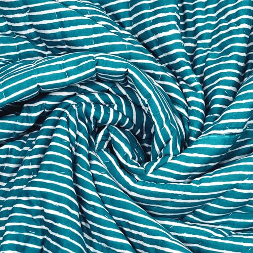 Image of BLOCKS OF INDIA Hand Block Printed Cotton King Size Quilt /Rajai | MUGHAL Turquoise