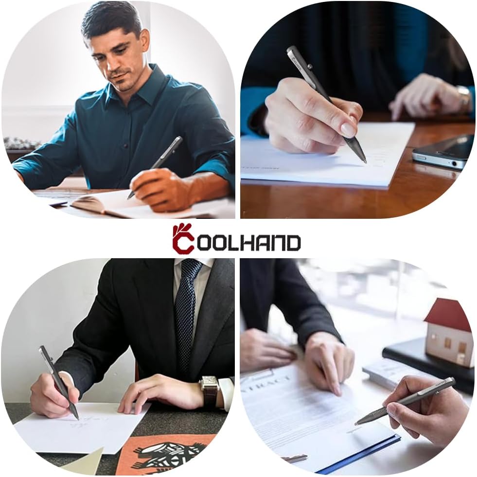 Cool Hand 4.8'' Titanium Alloy Bolt Action Pen, Ballpoint Ink Refillable, Stainless Steel Pocket Clip EDC Business Collection Stylus, with 3 Refills, Gray