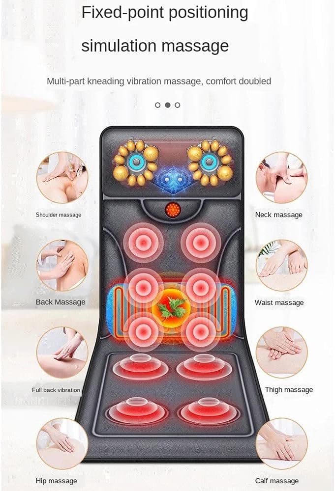 Esterilla de masaje eléctrica de cuerpo completo con motor de vibración y almohadilla térmica. Cojín masajeador corporal for cuello, hombros, cintura y espalda. Colchón de masaje Shiatsu for aliviar e