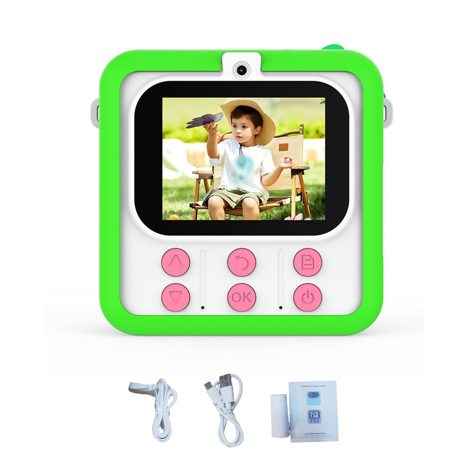 Cámara de Impresión Instantánea para Niños, Pantalla de 2,4 (Verde)
