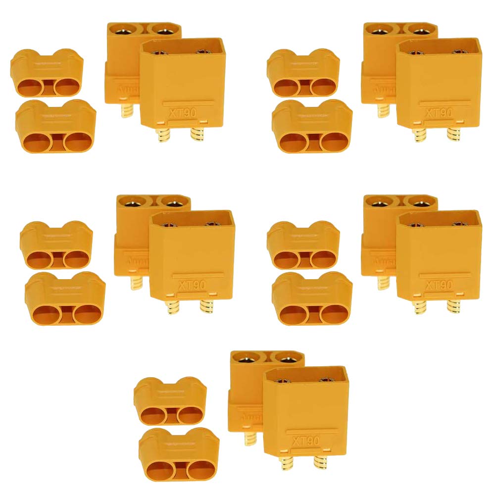 Maihuijia 5 Pairs Amass XT9H (XT90 pgrade) Male Female Bullet Connectors Power Plugs Adapter for RC Lipo Battery (XT90)