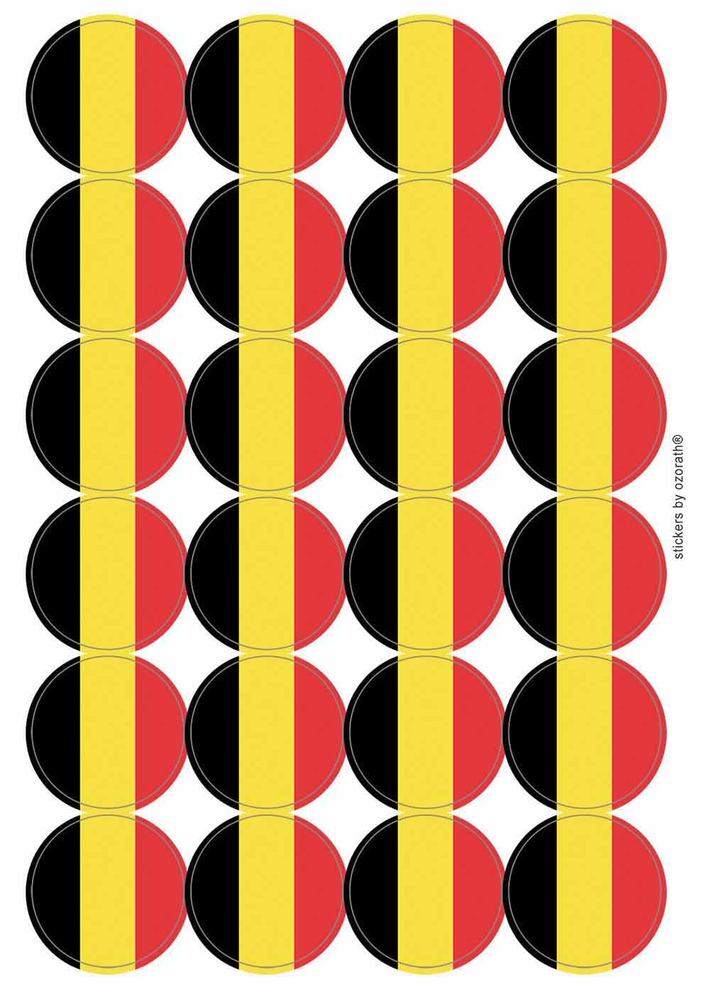 Ozorath Multicolor Belgium National Flag Circular Matt Paper Stickers A4 Sheet Of 24 (Each Sticker Is 45Mm Diameter)