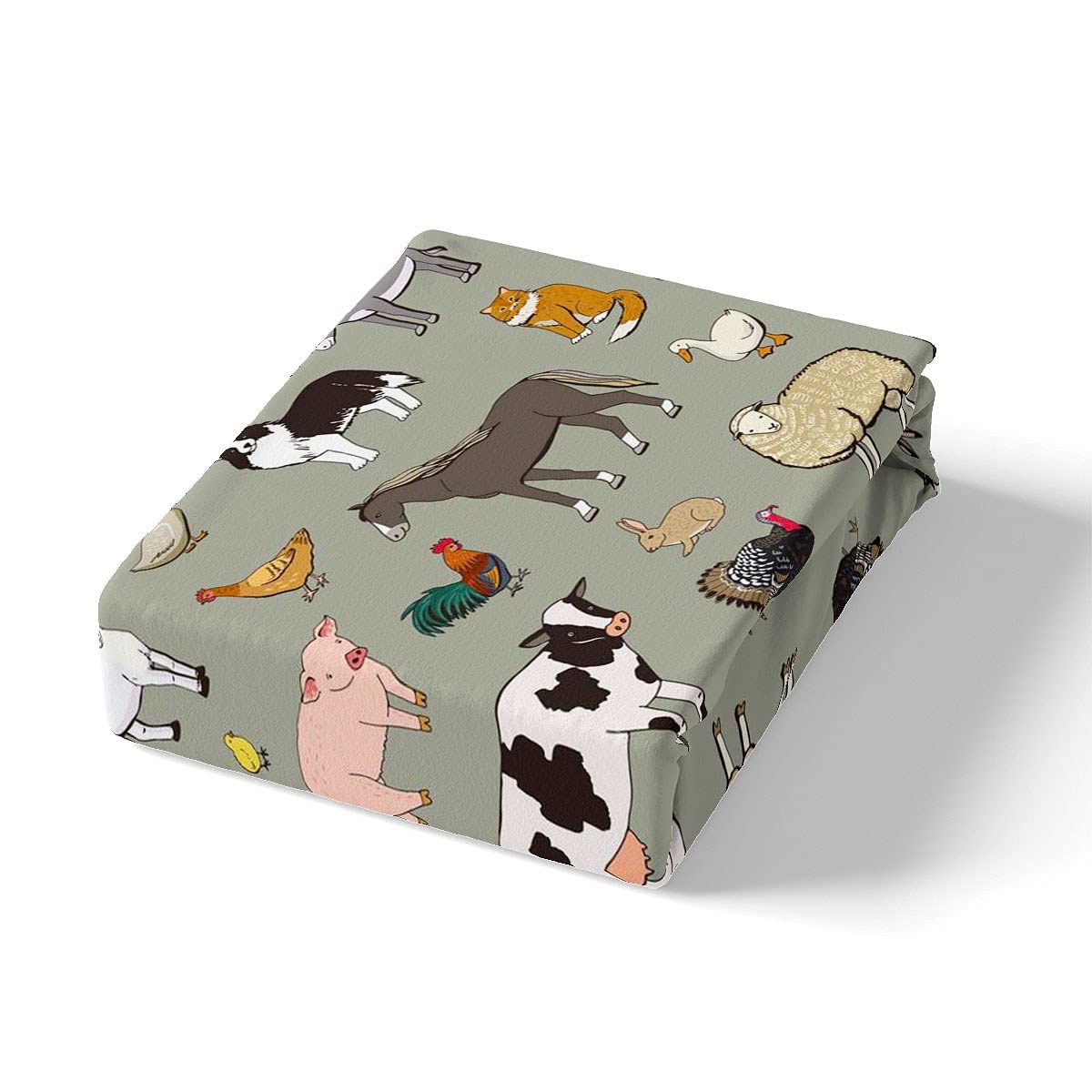 Homemissing Kuh Bettbezug Set Karikatur Katze Hund Pferd Bettwäsche Set 135x200cm für Kinder Jungen Mädchen Zimmer Bauernhof Tier Sammlung Dekor Betten Set Bauernhaus Stil 2St Reißverschluss
