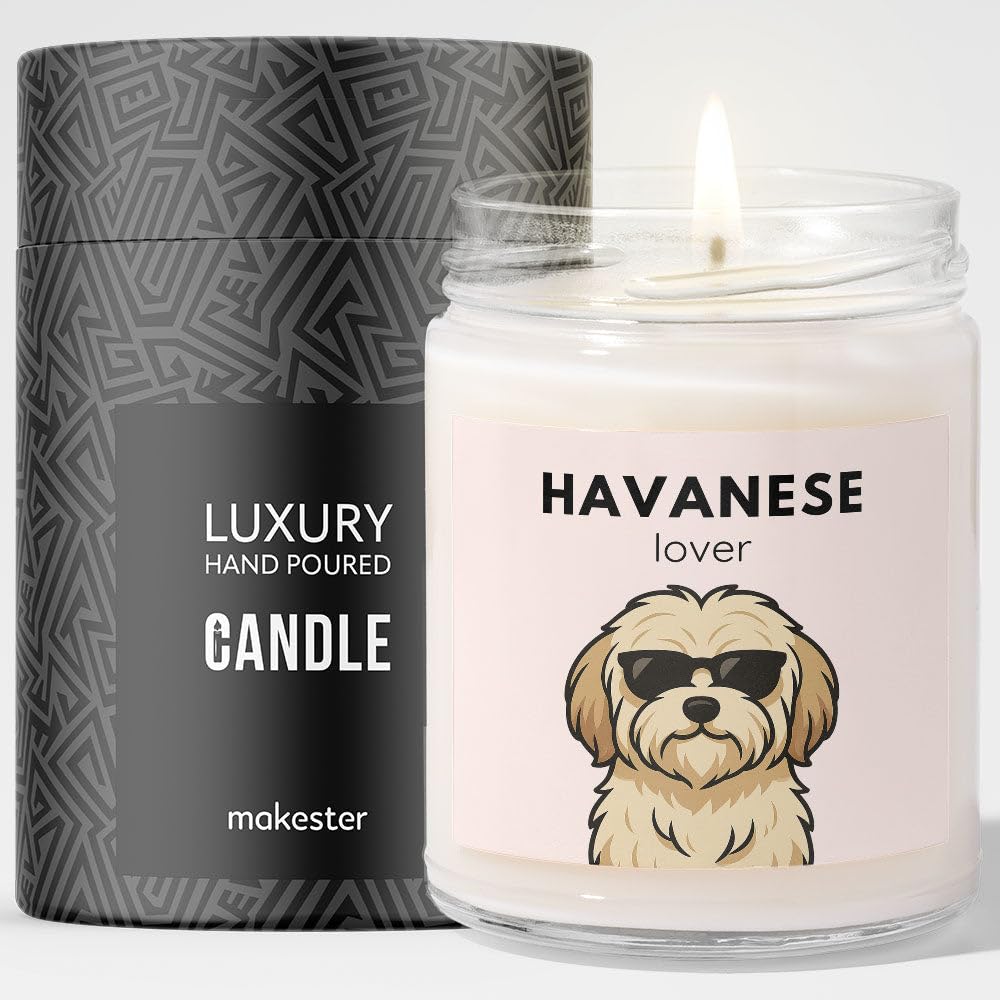 Makester Shaded/Variegated Havanese Gifts - Luxury Soy Wax Candle - Vanilla, Jasmine, Sugared Almond - Dogs In Shades