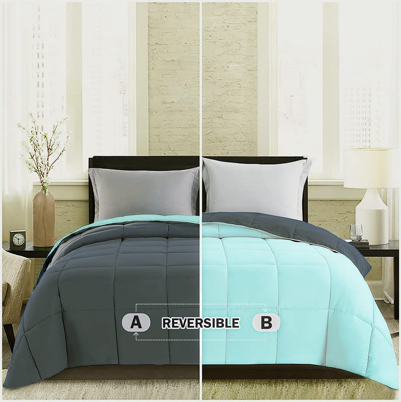BSB HOME Microfiber Solid Reversible Soft AC Comforter Double Bed Blanket for Summer/All Season (Aqua & Grey, 200GSM, King Size, 90 x 100 inches)-image-34