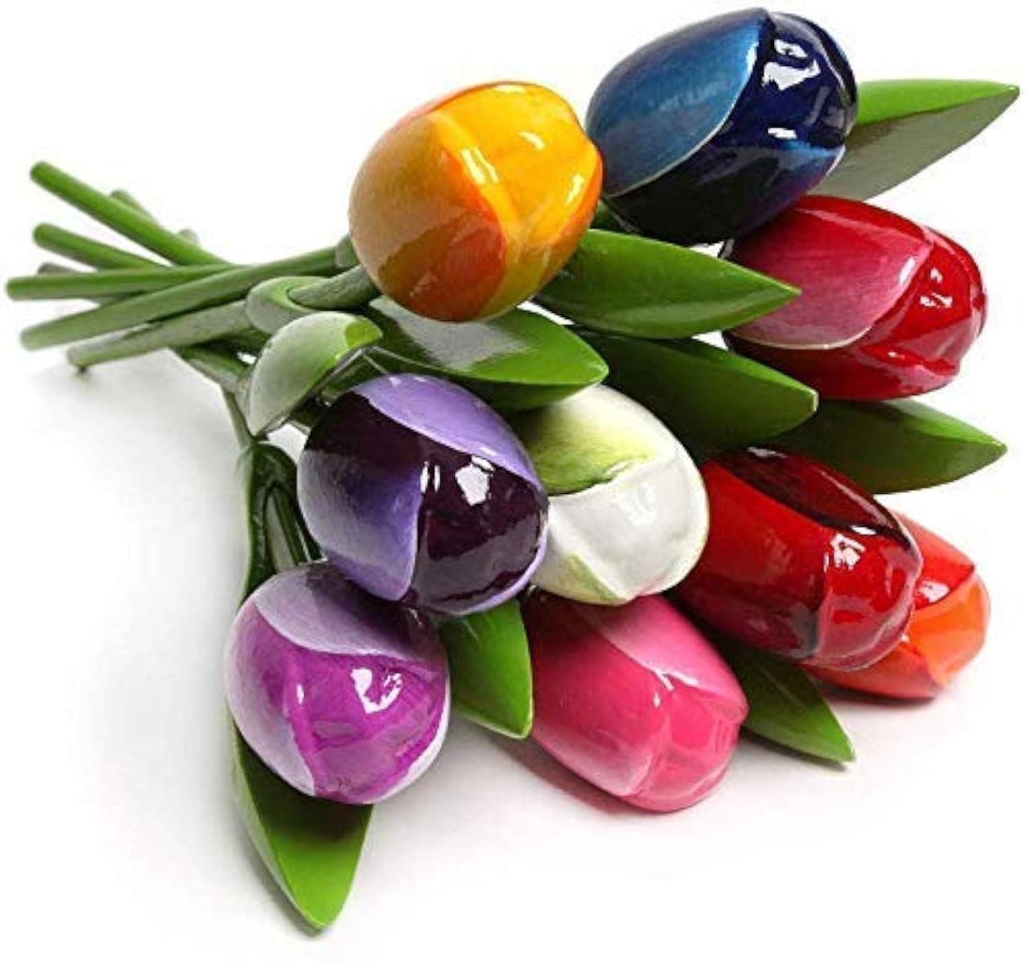 MomoMoments Wooden tulip bouquet, 9 tulips, 34 cm, Hand-Painted, Dutch Wooden Flowers, Long-Lasting Home Decor Gift, Made in Holland