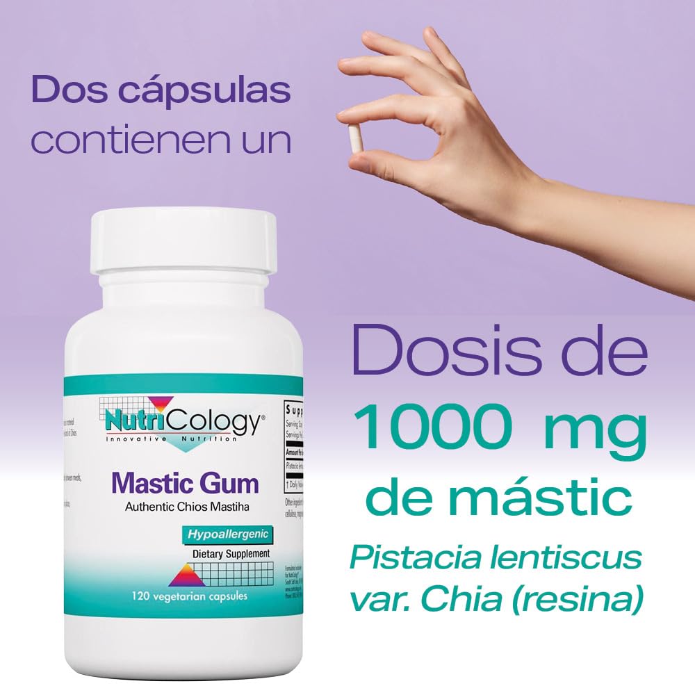 Nutricology, Mastic Gum (Mastix), 500mg, 120 Cápsulas veganas, Probado en Laboratorio, Vegetariano, Sin Gluten, Sin Soja, No GMO
