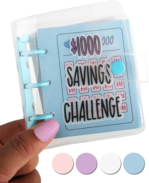 Mini Money Saving Binder, Save $1000 Envelopes Money Saving Challenge Book, Portable (Blue, 1)