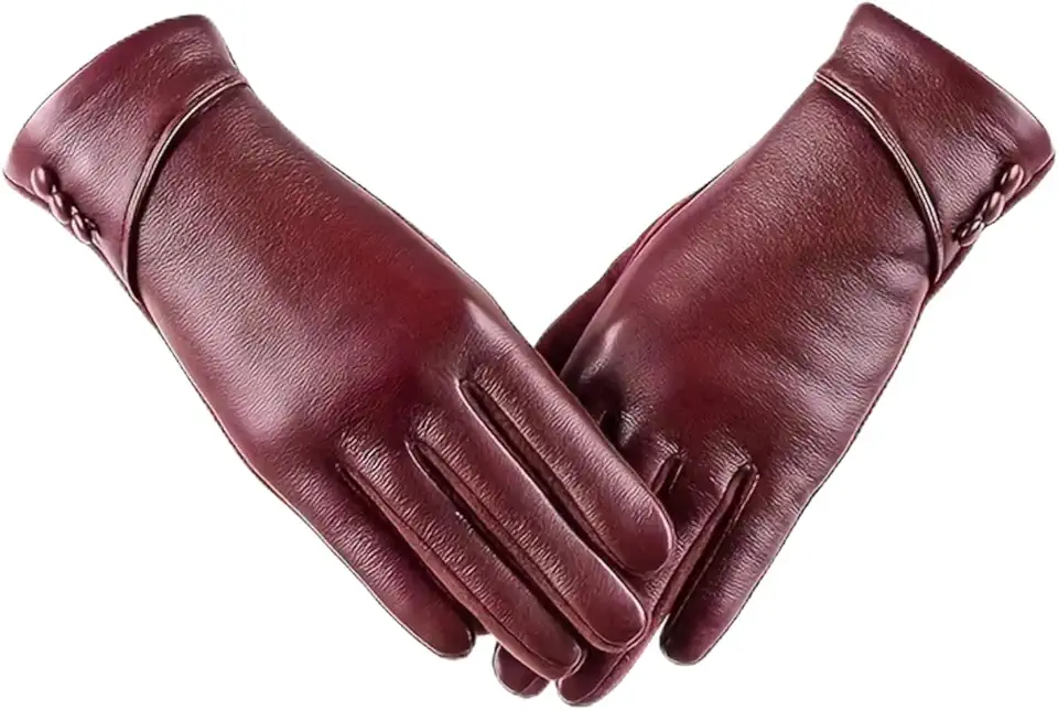 Luvas femininas de couro de inverno, para clima frio, tela sensível ao toque com forro de lã, luvas femininas quentes de poliuretano