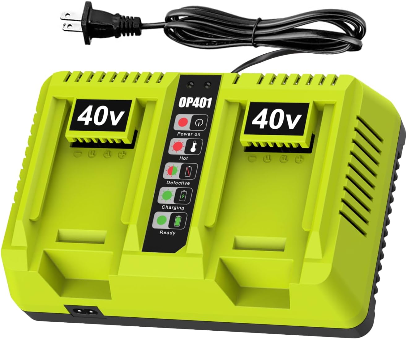 40 Volt Dual Port Charger Replacement for Ryobi 40V Battery Charger OP401 Compatible with Ryobi 40V Lithium Battery OP4015 OP4026 OP4030 OP4040 OP4050 OP4060