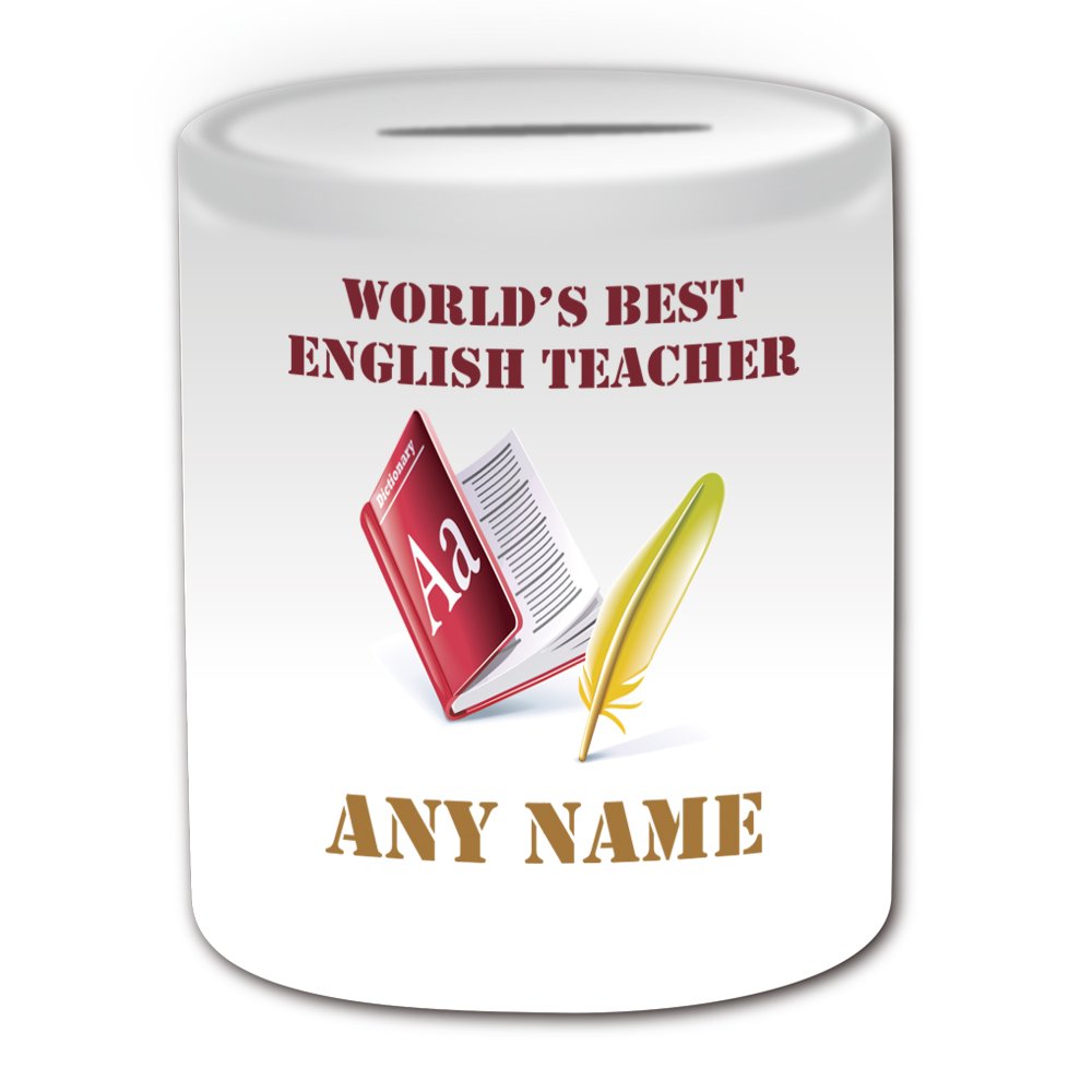 Personalisiertes Geschenk – World 's Best Englisch Lehrer/Wörterbuch und einsehbar Spardose (Akademischer Design Thema, weiß) – Jeder Name/Nachricht