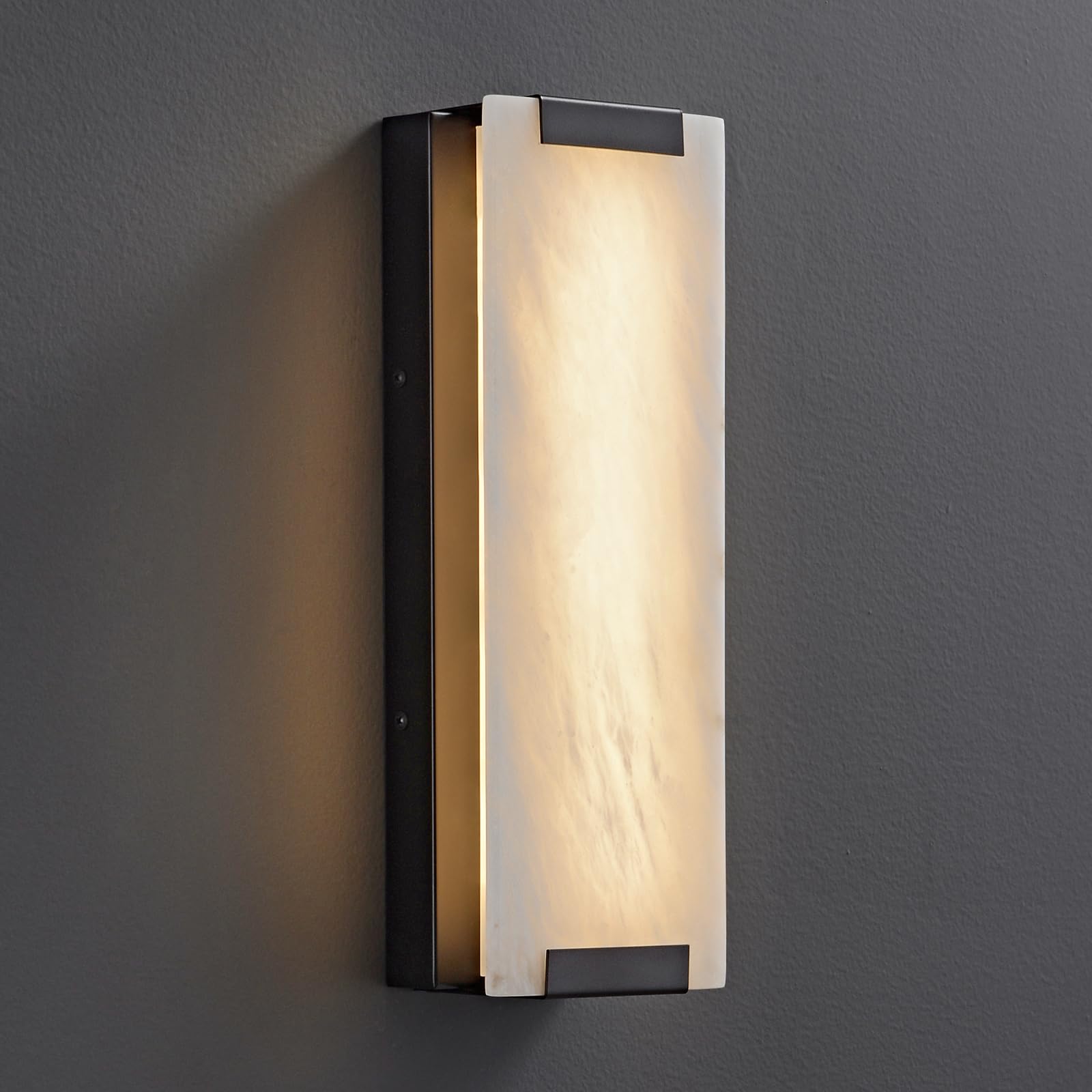Natural Alabaster Wall Sconce with Black Accents