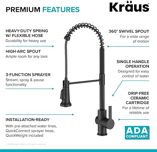 Miniatura 10 de Kraus KPF-1691MB Britt - Grifo de cocina de 2 generación de estilo comercial desplegable con un solo mango, color negro mate