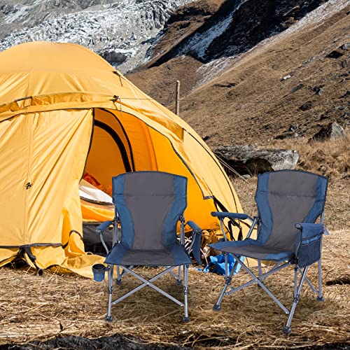 Redcamp Oversized Camping Chairs For Adults 2 Pack, Comfortable Heavy Duty Folding Lawn Chairs For Big And Tall Person, Portable Quad Army Chairs For Outdoor Fishing Hunting, Blue #TOP1