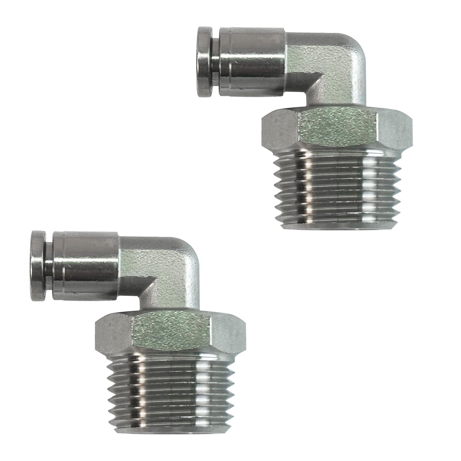 Jienk 2Packs Pneumatic 304 Stainless Steel Male Elbow 1/4" Tube OD x 1/2" NPT Thread Push to Connect Air Fittings,90 Degree Quick Connector for Air