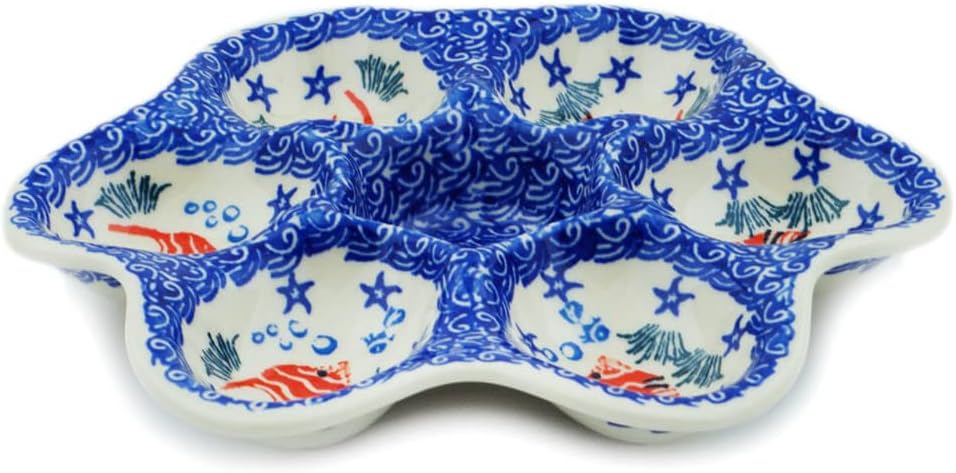 Polmedia Polish Pottery Egg Plate - Angel Fish Pattern Handmade in Boleslawiec Poland by Ceramika Artystyczna + Certificate of Authenticity