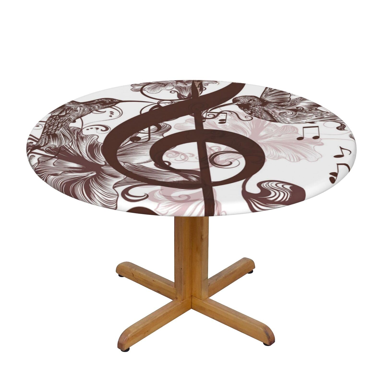 Ffshkowe Music Symbol Elastic Round Tablecloth Oil Proof Table Cover For Dining Party Picnic