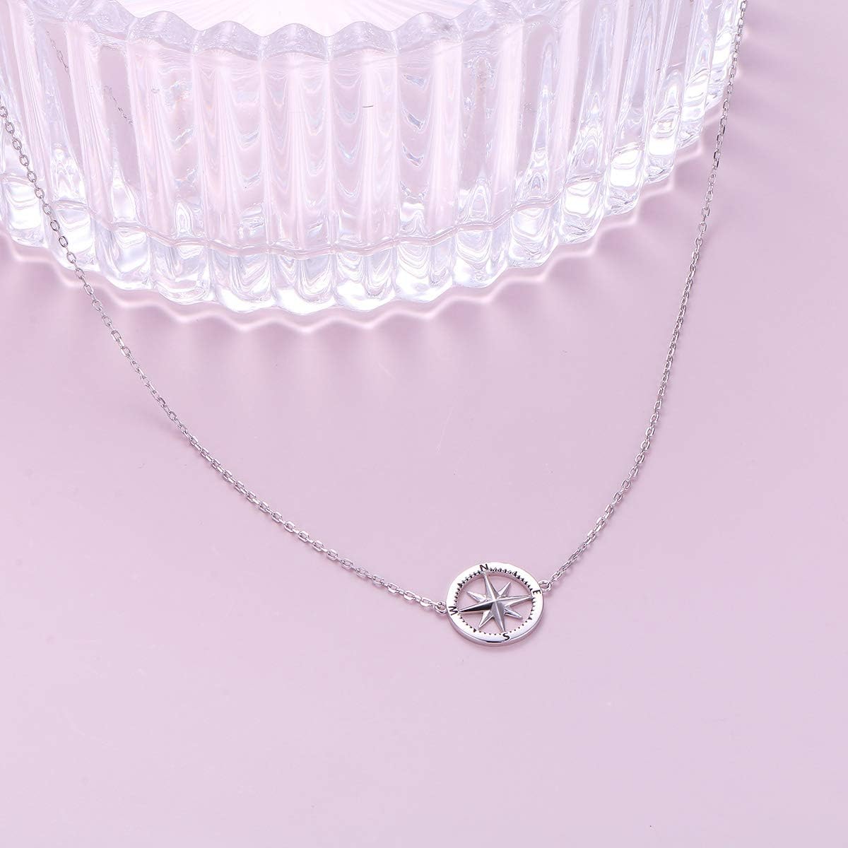 Alphm S925 Sterling Silver Choker Short Dainty Adjustable Compass Pendant Necklac for Women Friendship Friend Graduation Gift Jewelry