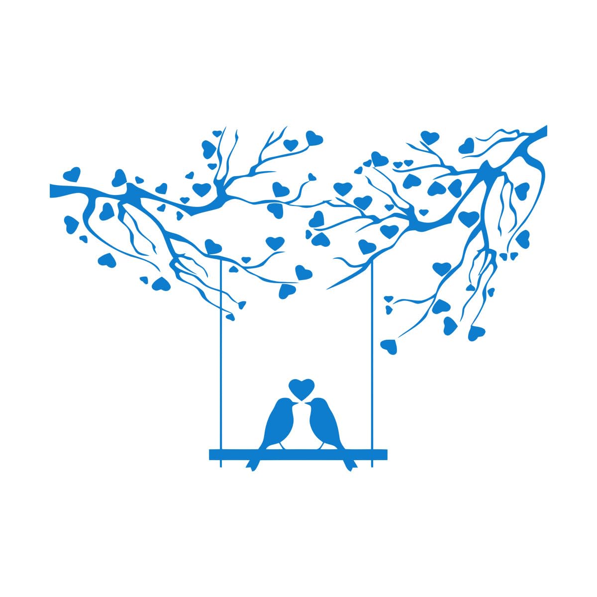 Vinyl Wall Decals Birds Tree Branches Heart Love Romance Swing 72x104.9cm Multiple Size Options Extra Large Blue