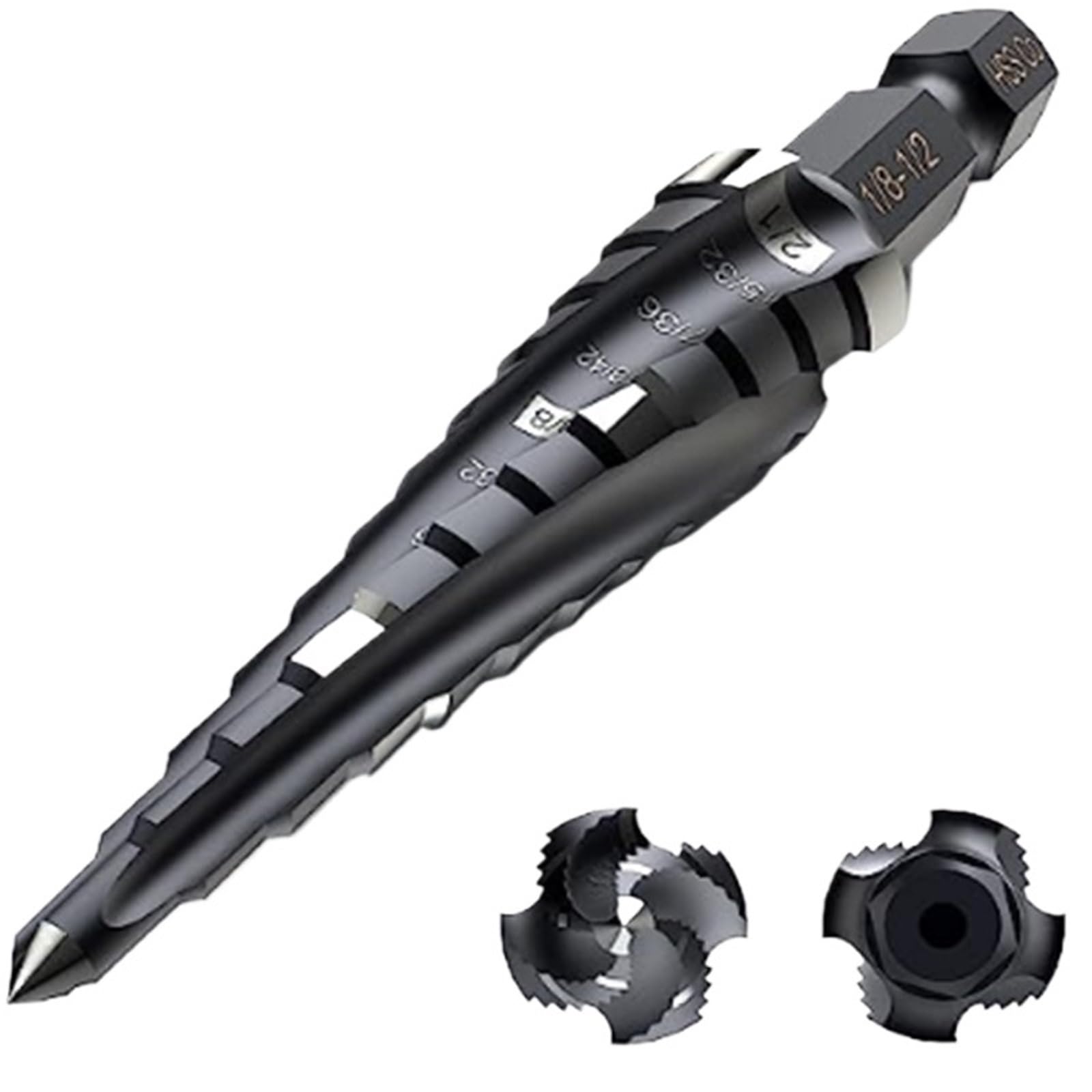 Punta A Scalare Punta Da Trapano A Gradini HSS Al Cobalto M35 | Punta a gradino Unibit con 4 scanalature a spirale da 1/8"-1/2" Gambo da 1/4" rivestito in Tiain resistente all'usura(OR03)
