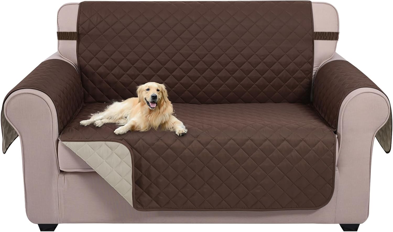 U-NICE HOME Loveseat Sofa Cover Reversible Couch Cover for Dogs with Elastic Straps Water Resistant Furniture Protector for Pets Couch Cover for 2 Cushion Couch (Loveseat, Coffee/Beige) Coffee/Beige 54"Loveseat-Medium