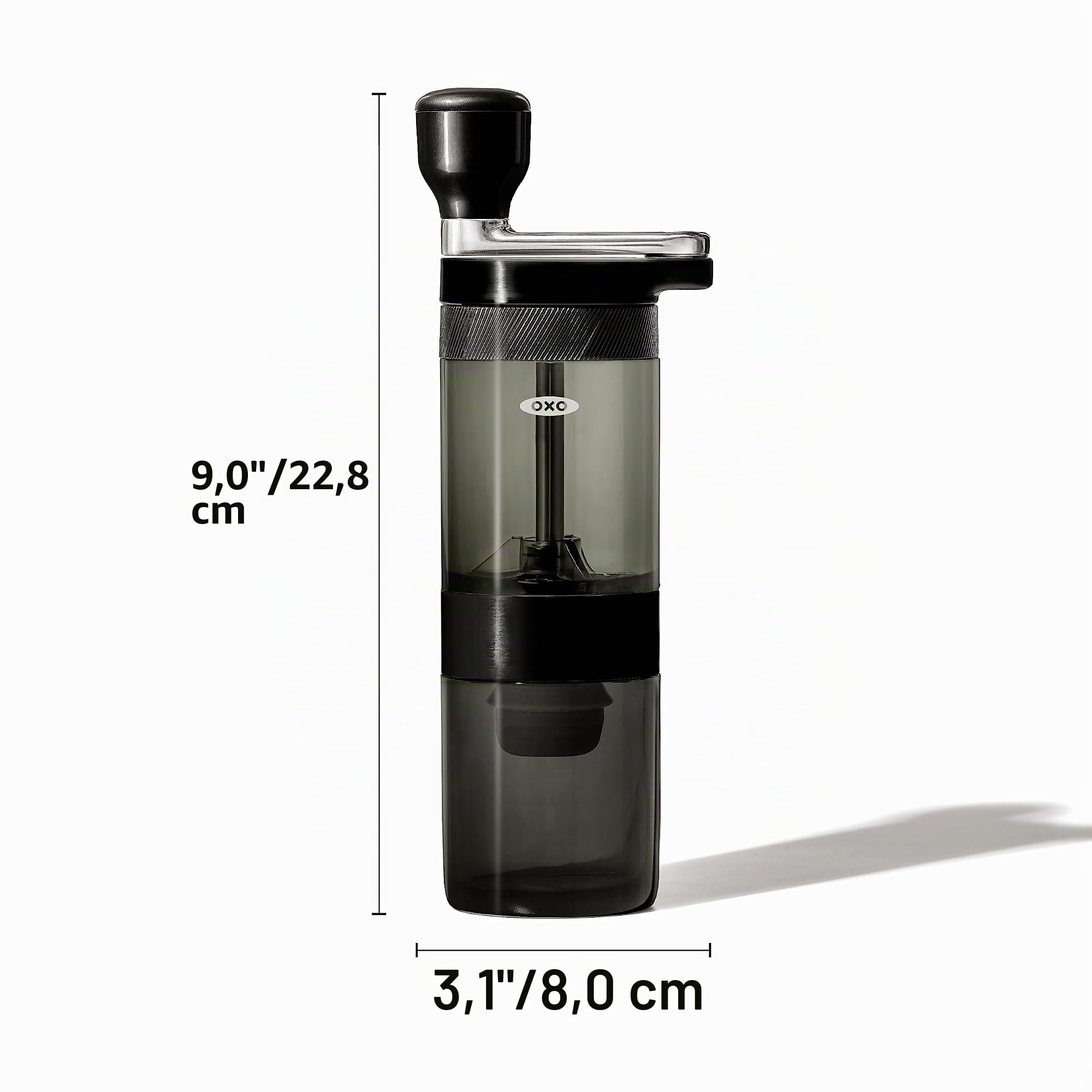 OXO Brew Manuelle Kaffeemühle – konisches Edelstahl-Mahlwerk, 40 Mahleinstellungen, kompakt und tragbar, bequemer Griff, leicht befüllbarer Trichter