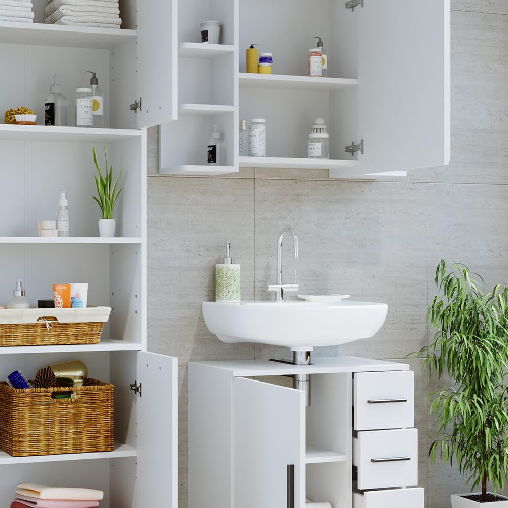 Vicco Badmöbel-Set Maris, Weiß, 60 cm, besteht aus Waschbeckenunterschrank und Hochschrank
