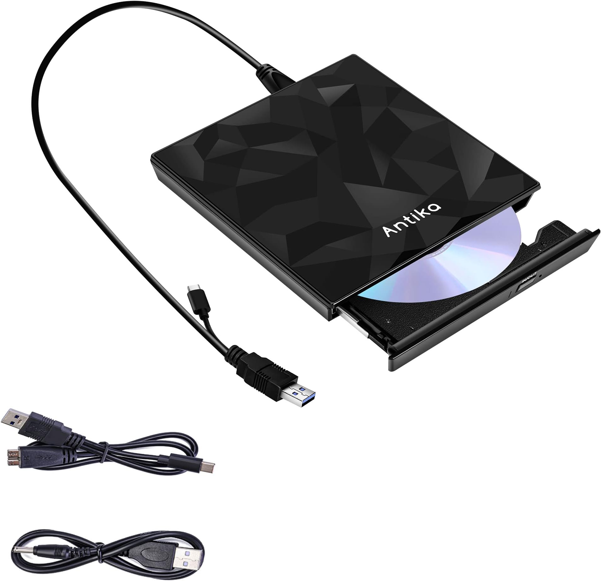 Antika External CD DVD Drive TypeC USB 3.0 Extended Cable Backup Power ...