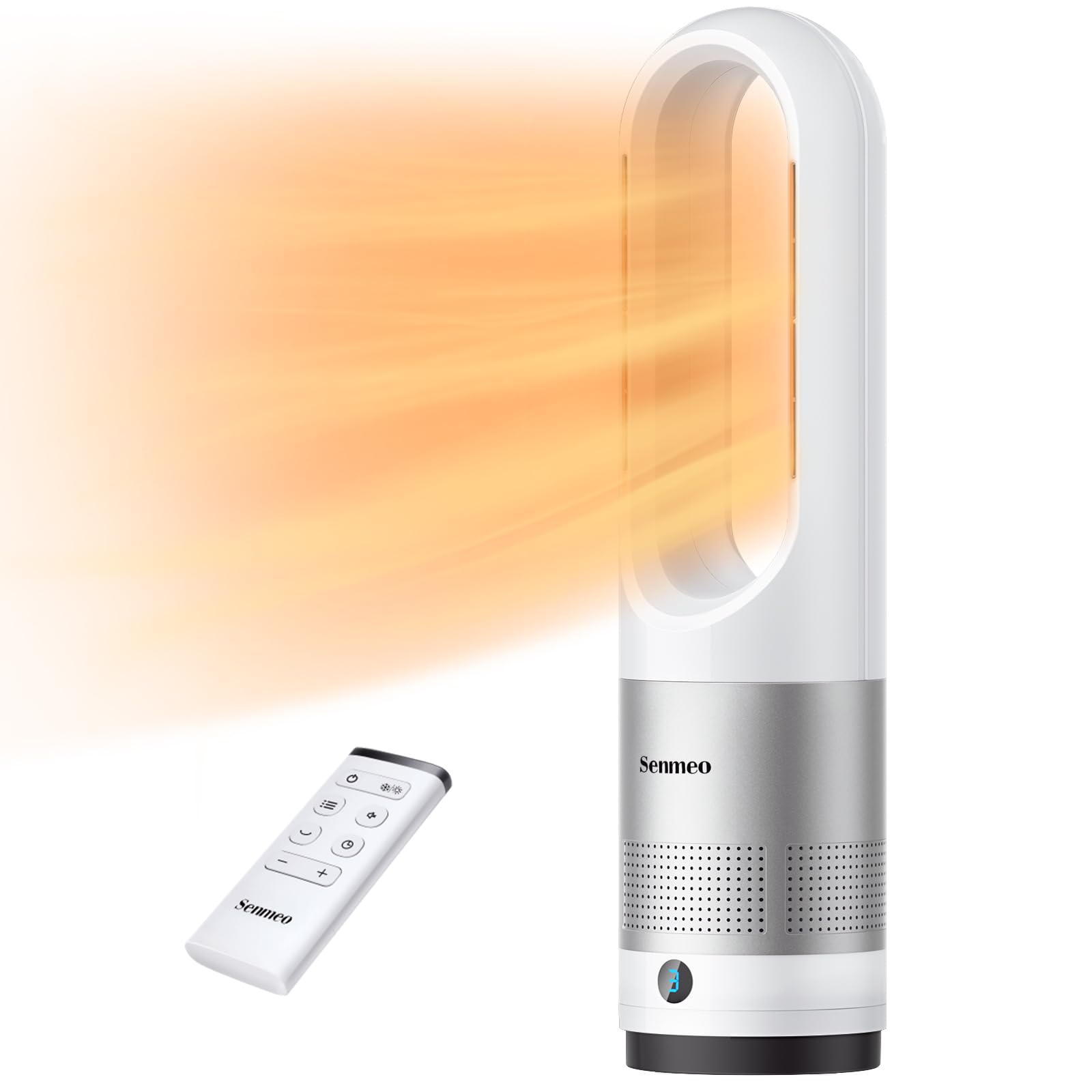 Senmeo Stufetta Elettrica Basso Consumo, 1100W Termoventilatore con Telecomando, Riscaldamento e Raffreddamento, Timer 9 Ore, Protezione Anti-Ribaltamento, Riscaldatore per Camera e Ufficio