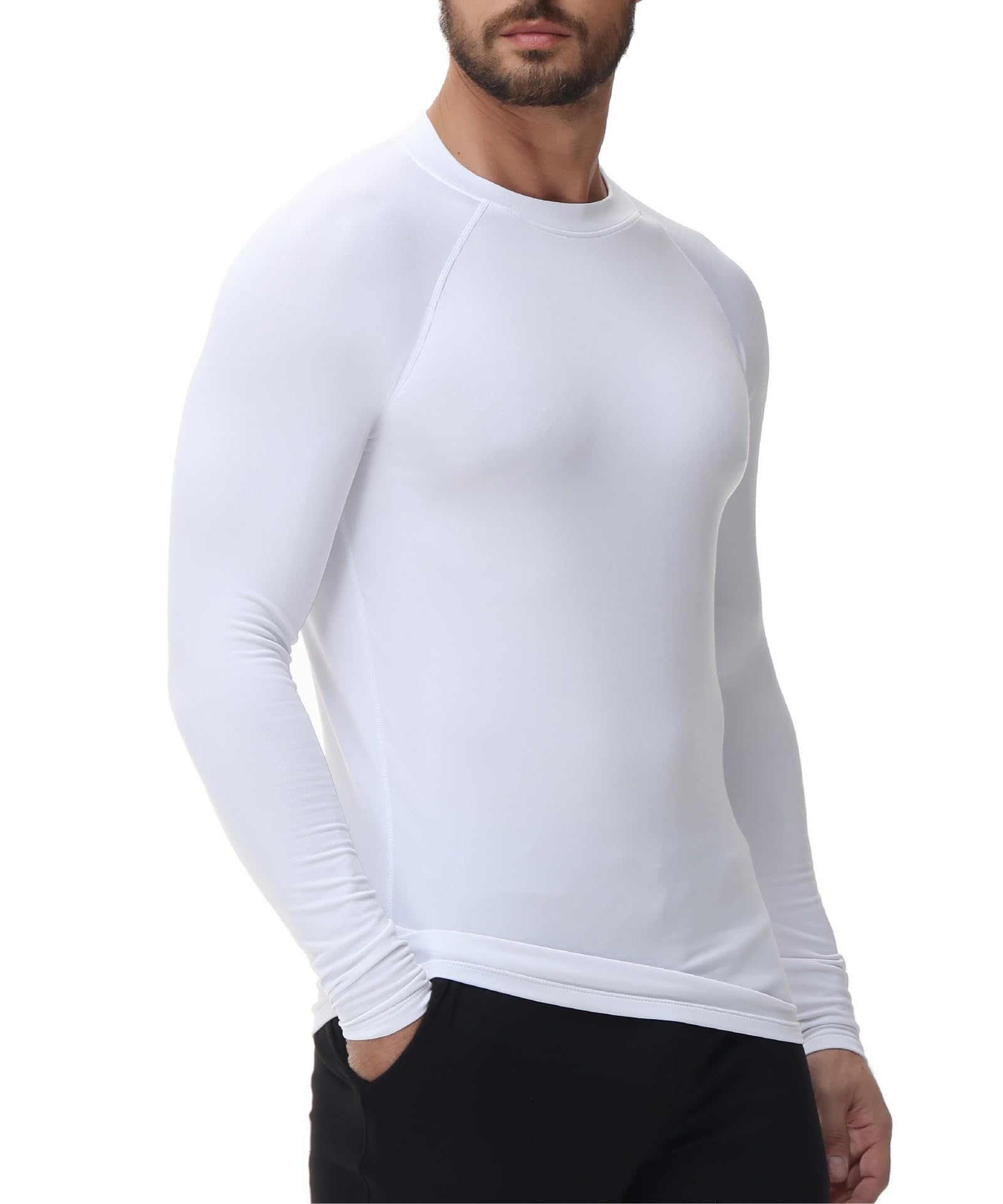 HUGE SPORTS Maillot Thermique pour Homme Hiver Sous-Vêtements Thermiques à Manches Longues Séchage Rapide Course Cyclisme, Blanc/blanc, Medium