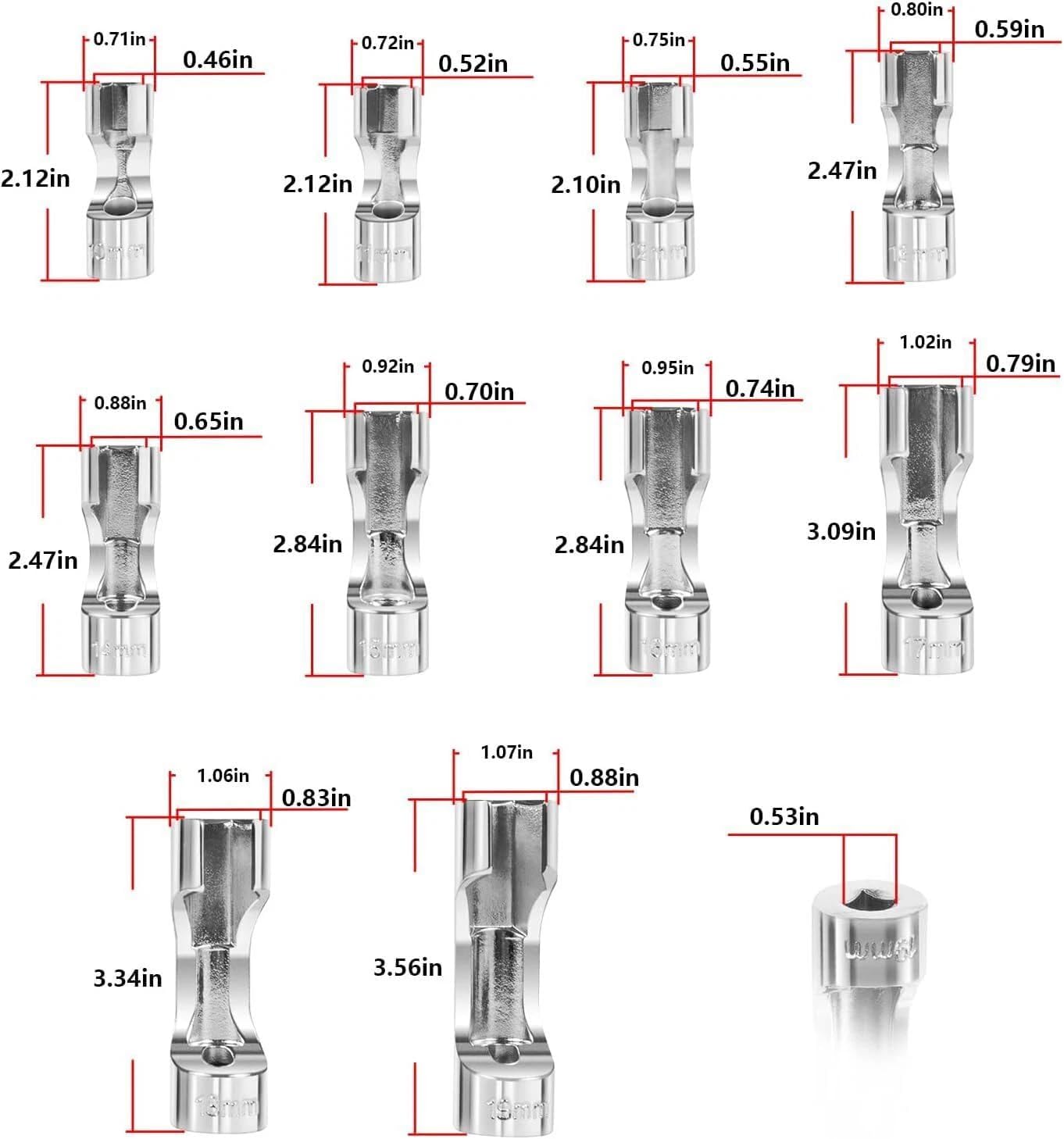 15PCS Diesel Injector Fuel Line Socket Set Difficult Access Flare Nut Wrench Spanner 10-19mm for Wired Temperature Sensors, Thermo Switches, ABS Tube, Master Cylinder, Coolant, etc